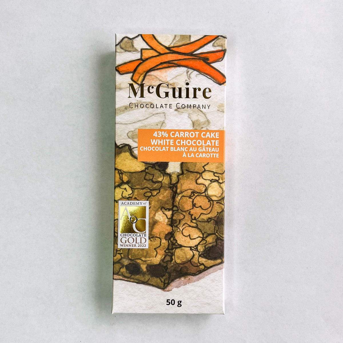 Carrot Cake White Chocolate-McGuire Chocolate Canada-Award Winning Chocolate,Chocolate Bars,Fall,Inclusions,Nuts,White Chocolate