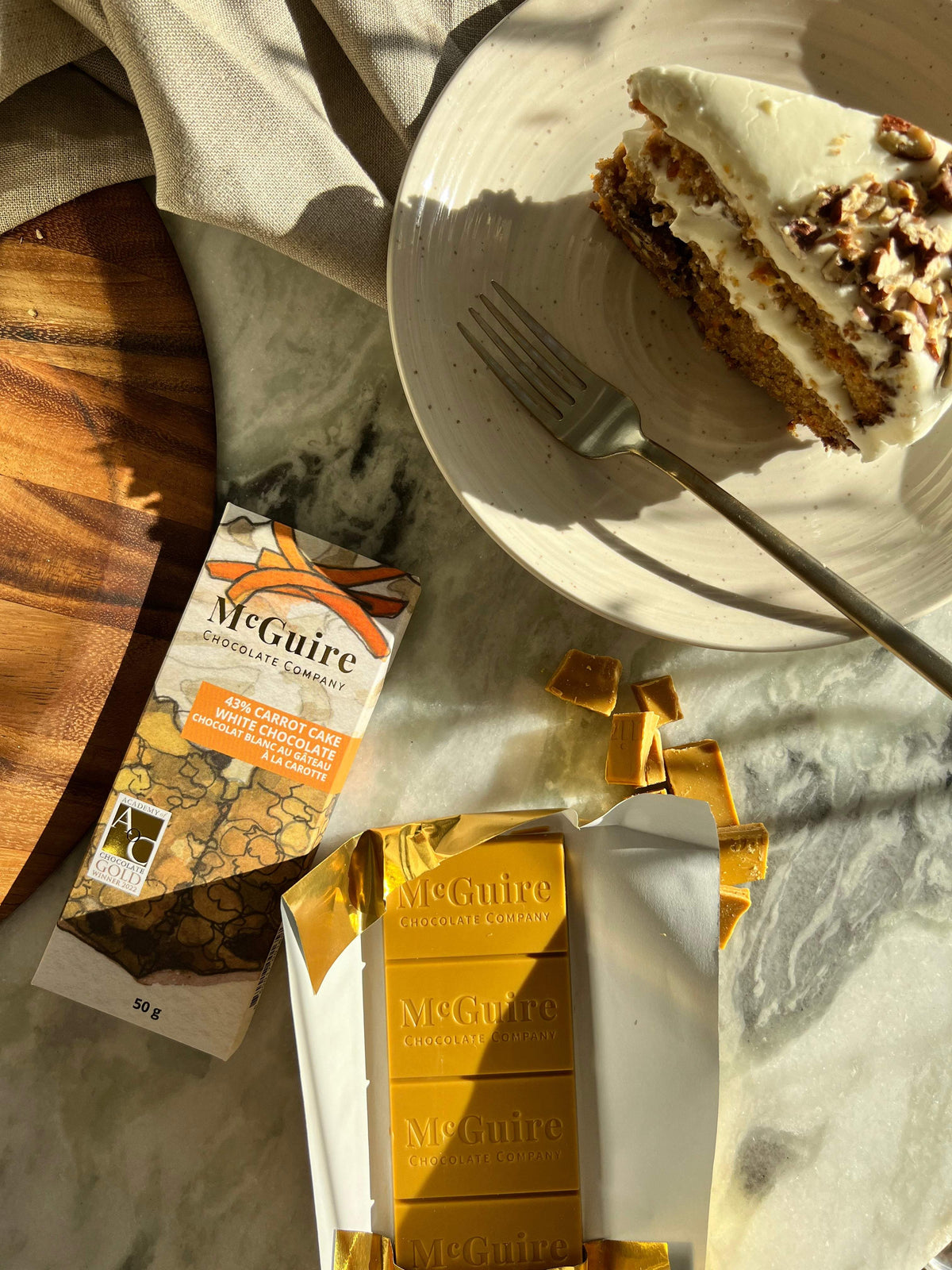 Carrot Cake White Chocolate-McGuire Chocolate Canada-Award Winning Chocolate,Chocolate Bars,Fall,Inclusions,Nuts,White Chocolate